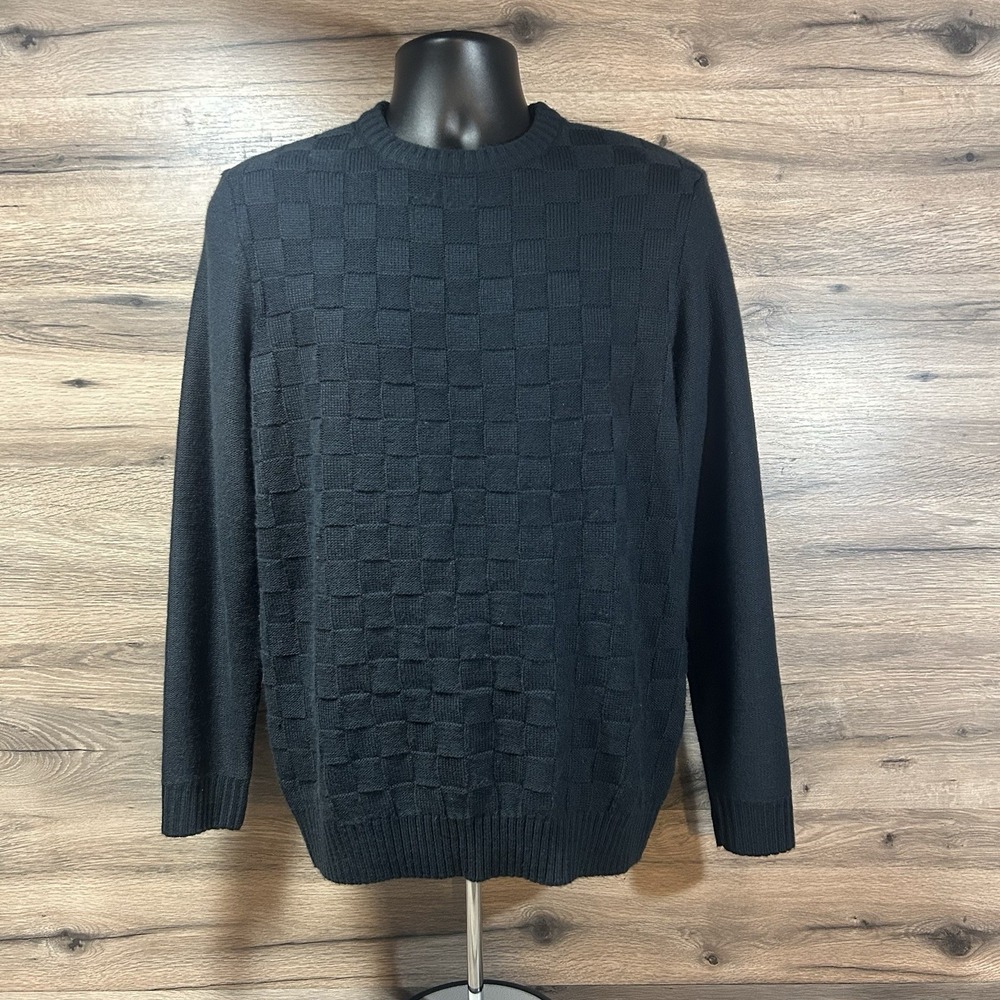 Geoffrey Beene Navy Knit Pullover Cross Cube Texture Mens Small
